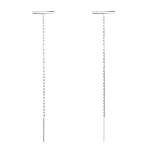 Modest Lu Jewelry - Sterling Silver Threaded Bar Thread Chain Earrings
